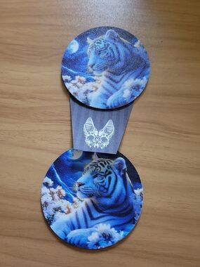 💀NEW💀Hand Crafted Blue Tiger 2pc Car Coaster Set
